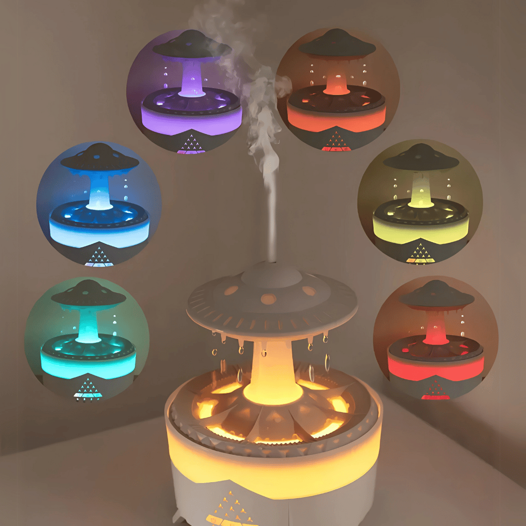 AromaOrbit Luftbefeuchter – UFO Diffusor mit Regen-Effekt für Raumduft & angenehme Luftfeuchtigkeit