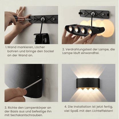 LumaGlow Wandlampe - Wiederaufladbare LED Innenlampe & Außenlampe - dimmbar & wetterfest für stimmungsvolles Licht