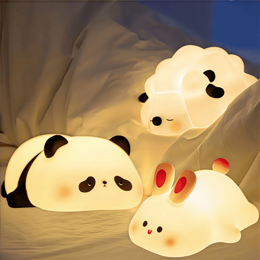 Kinder Nachtlicht Tierlampe – Weiche Nachtlichtlampe mit Timer – Schaf, Panda & Hase für Babyzimmer & Einschlafhilfe