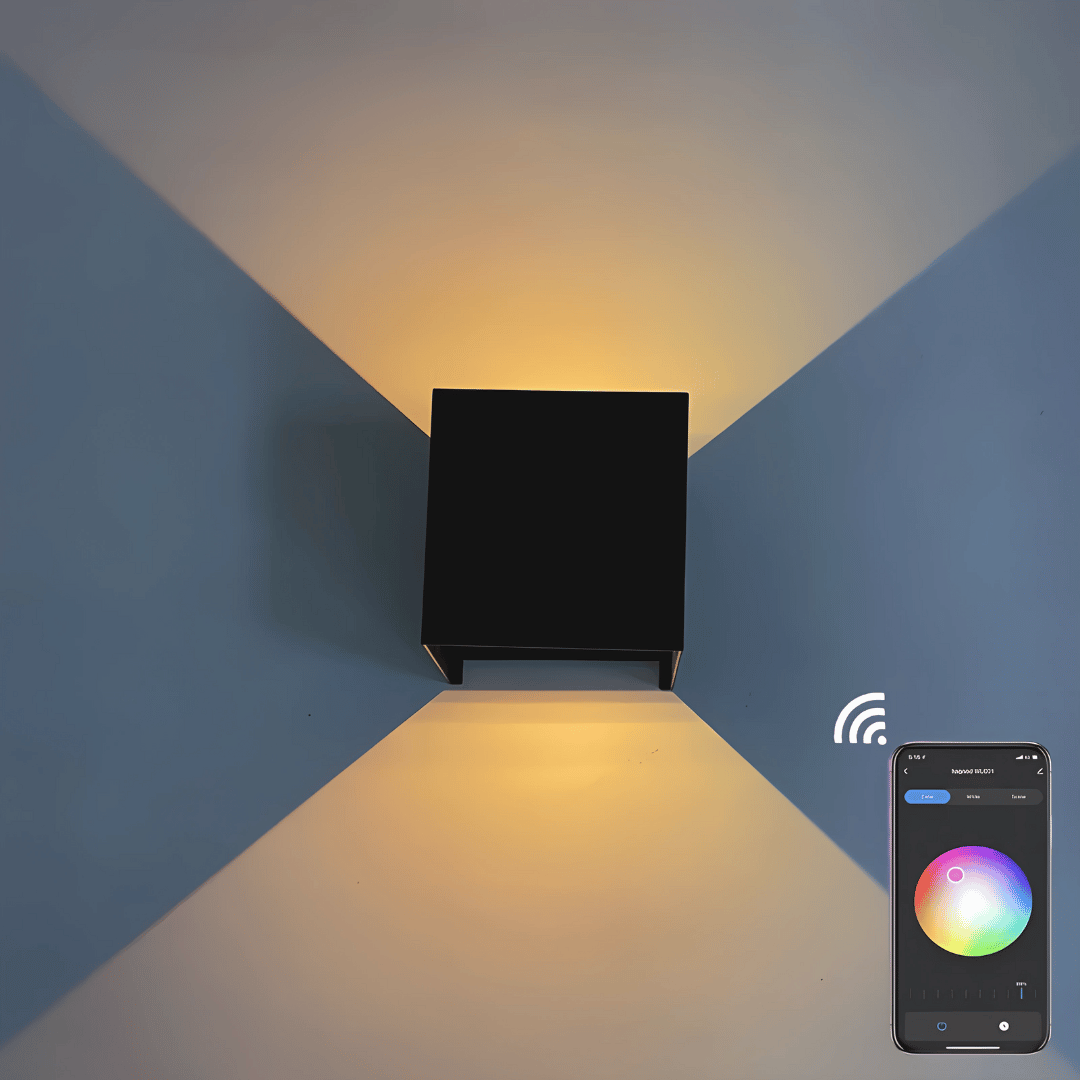 LumaCube Wandleuchte -  RGB & Weißlicht mit App-Steuerung - dimmbar, wasserdicht & mit Bewegungssensor