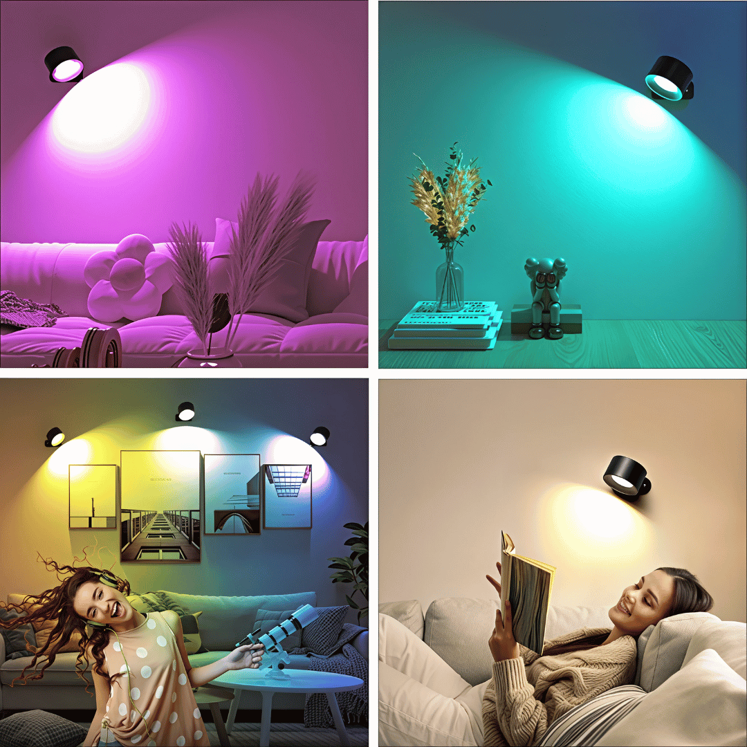 LumaLight 360° Wandleuchte – Kabellose LED Wandlampe mit Akku, 19 RGB Farben, dimmbar & mit Touch- und Fernbedienung