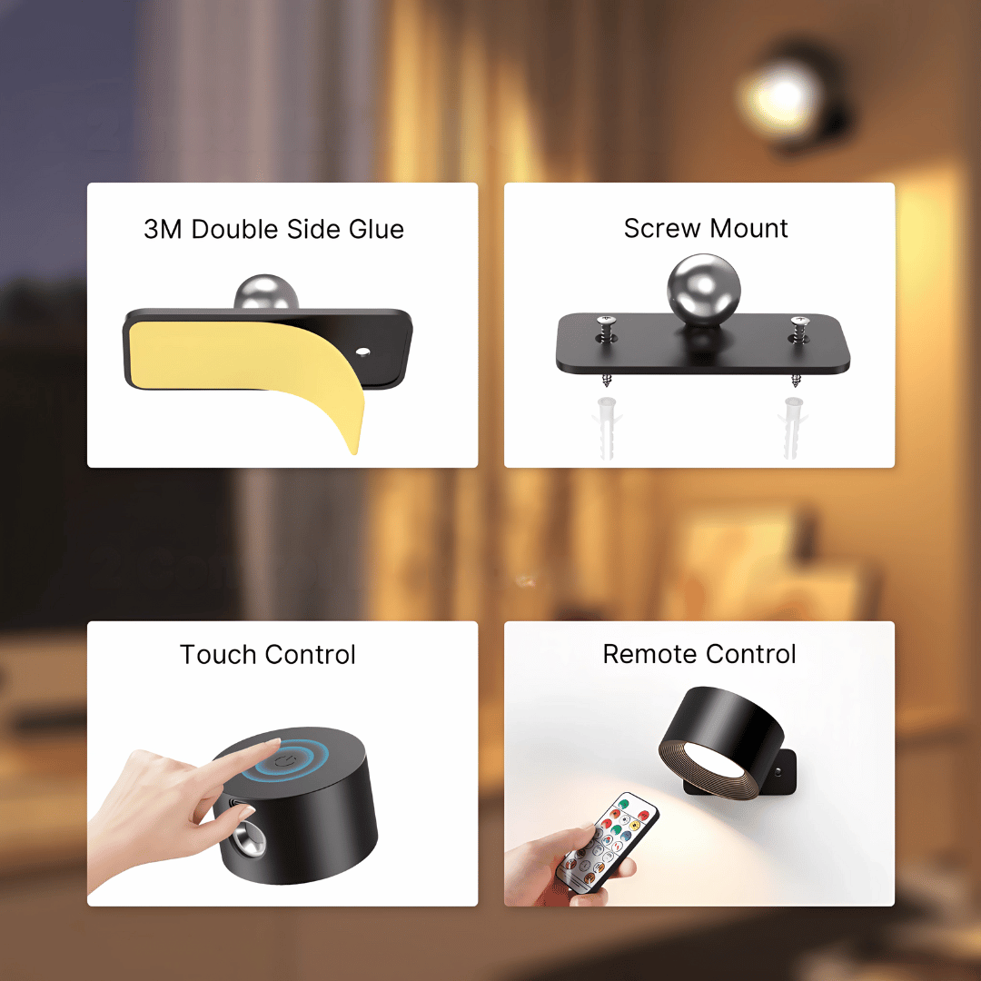 LumaLight 360° Wandleuchte – Kabellose LED Wandlampe mit Akku, 19 RGB Farben, dimmbar & mit Touch- und Fernbedienung