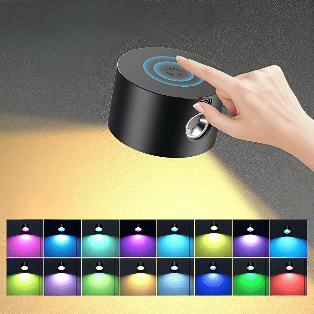 LumaLight 360° Wandleuchte – Kabellose LED Wandlampe mit Akku, 19 RGB Farben, dimmbar & mit Touch- und Fernbedienung