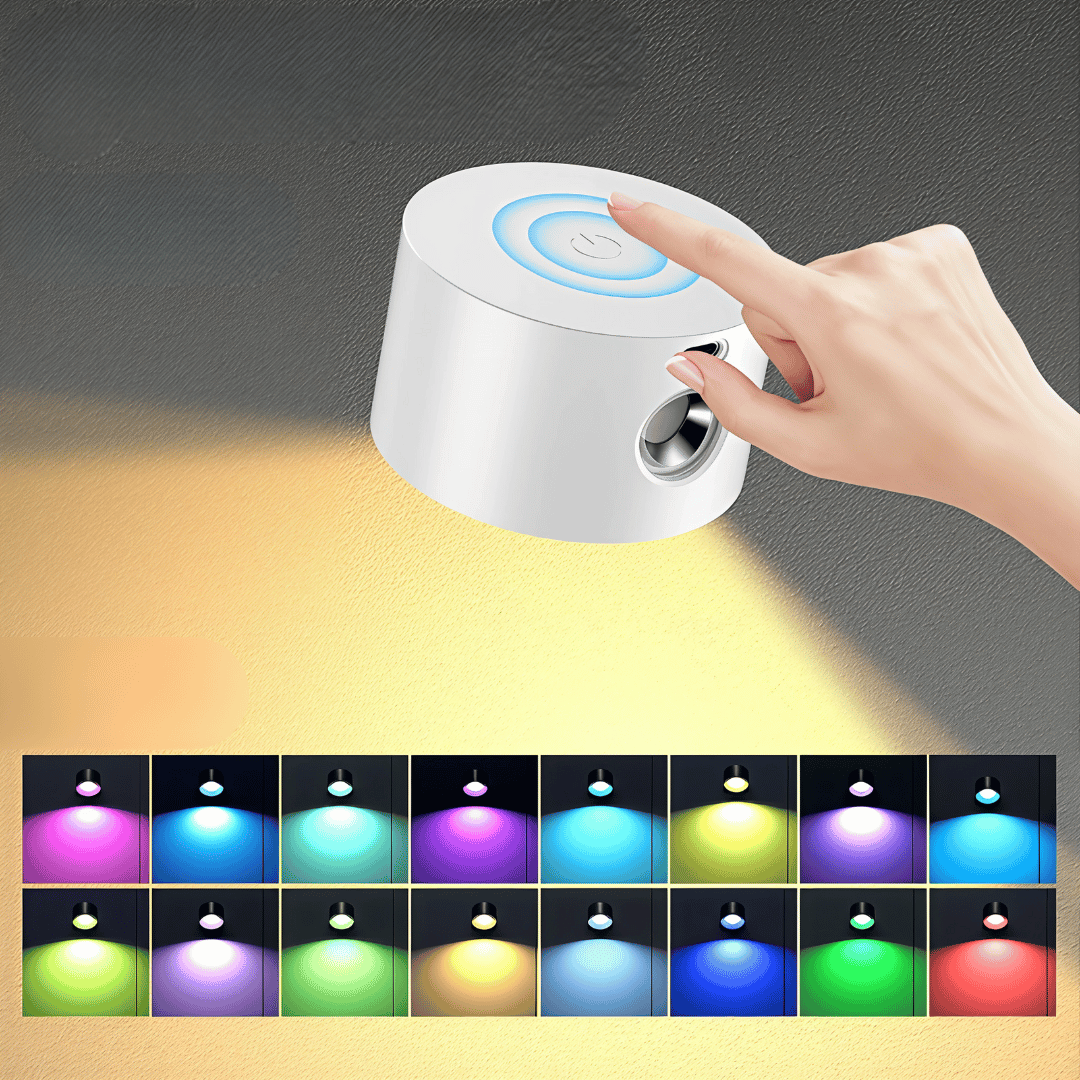 LumaLight 360° Wandleuchte – Kabellose LED Wandlampe mit Akku, 19 RGB Farben, dimmbar & mit Touch- und Fernbedienung