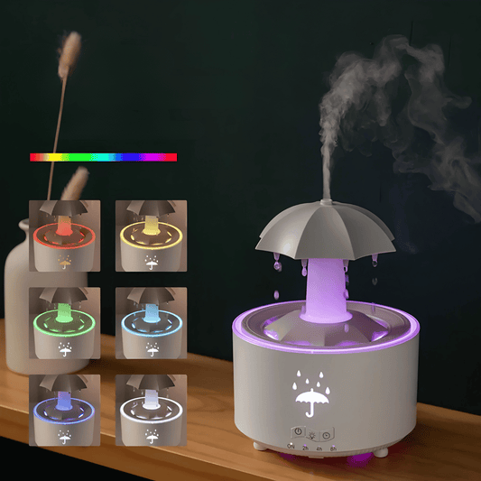 RainAura Luftbefeuchter – Aroma-Diffusor mit rotierendem Wasserfall-Effekt für Raumduft & angenehme Luftfeuchtigkeit