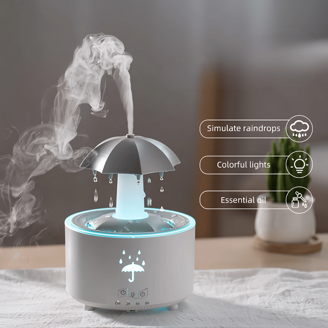 RainAura Luftbefeuchter – Aroma-Diffusor mit rotierendem Wasserfall-Effekt für Raumduft & angenehme Luftfeuchtigkeit