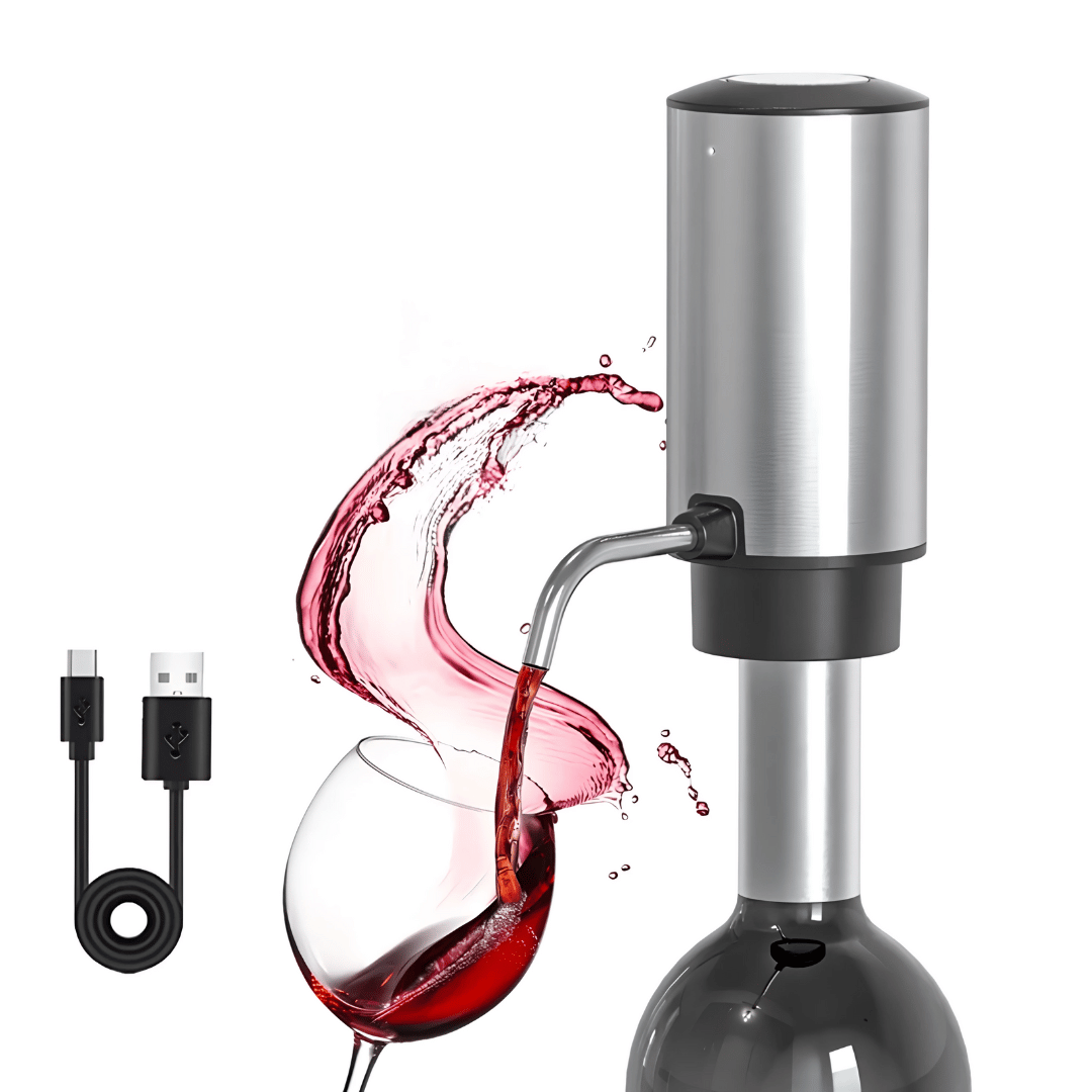 Wein Set – elektrischer Korkenzieher mit Folienschneider, Ausgießer & Weinverschluss im Geschenkset