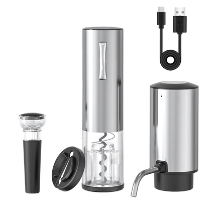 Wein Set – elektrischer Korkenzieher mit Folienschneider, Ausgießer & Weinverschluss im Geschenkset